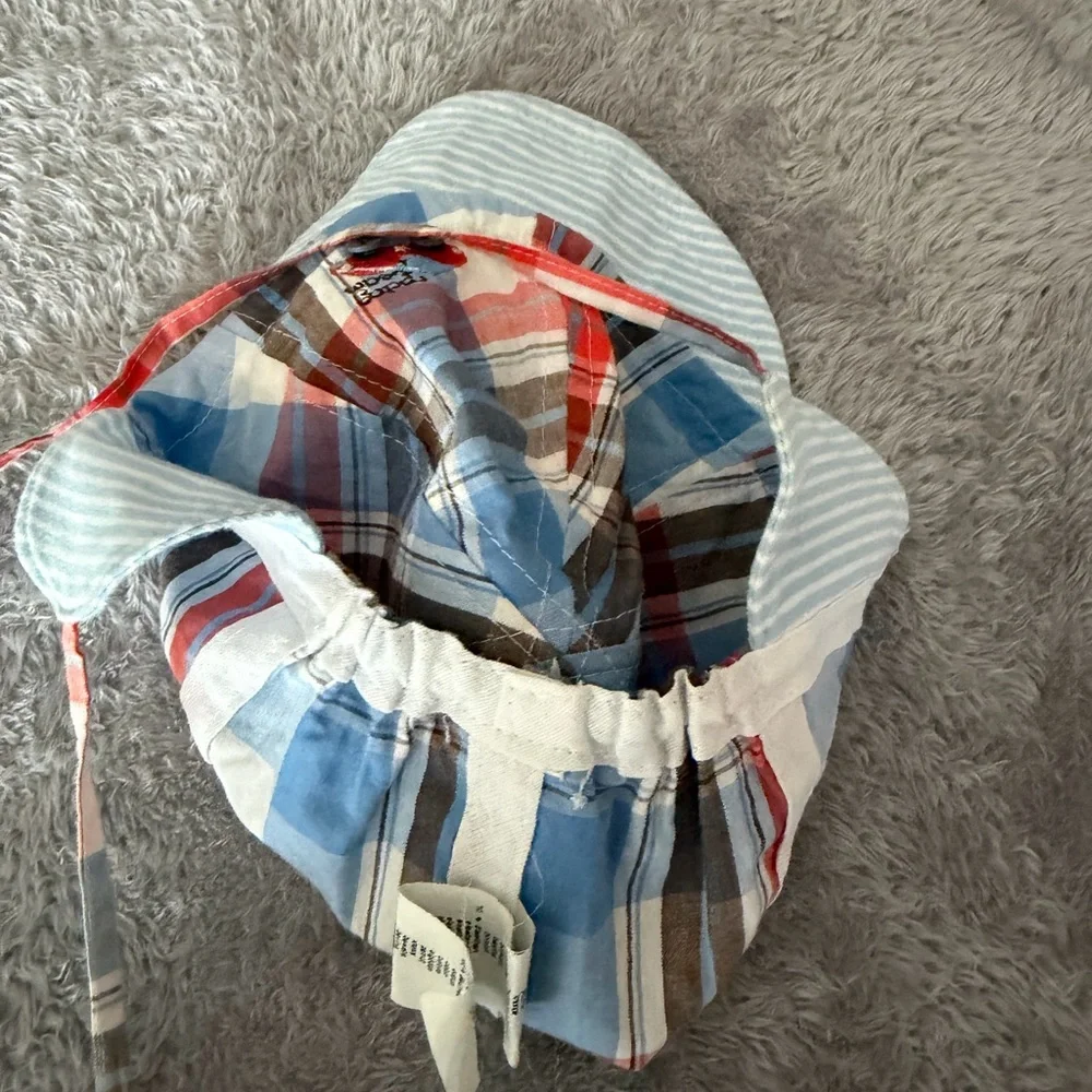 Kids Plaid Sun Hat with Chin Strap - Blue Multi new